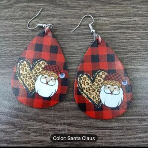 Earrings Christmas Santa plaid leopard‎ teardrop Pu leather New e66